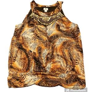 Worthington Animal Print Blouse Women’s M Beaded Chest